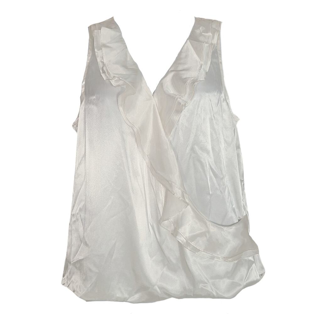 NWT Vintage 90s white house black market white satin ruffle tank size large